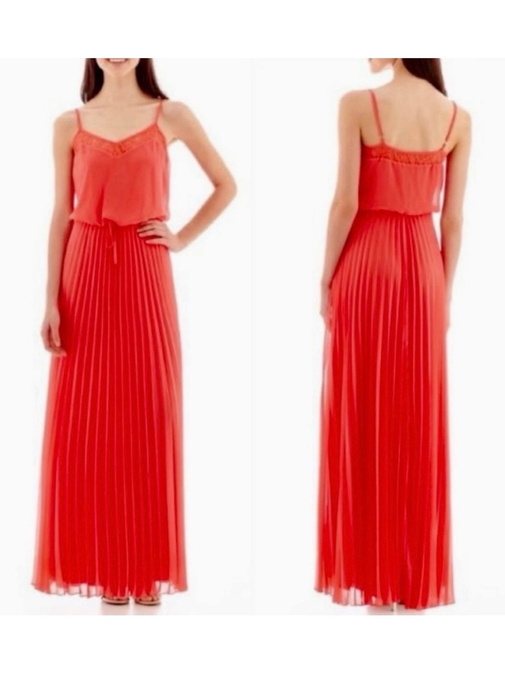 Bisou Bisou Vibrant Coral Lace Maxi Dress